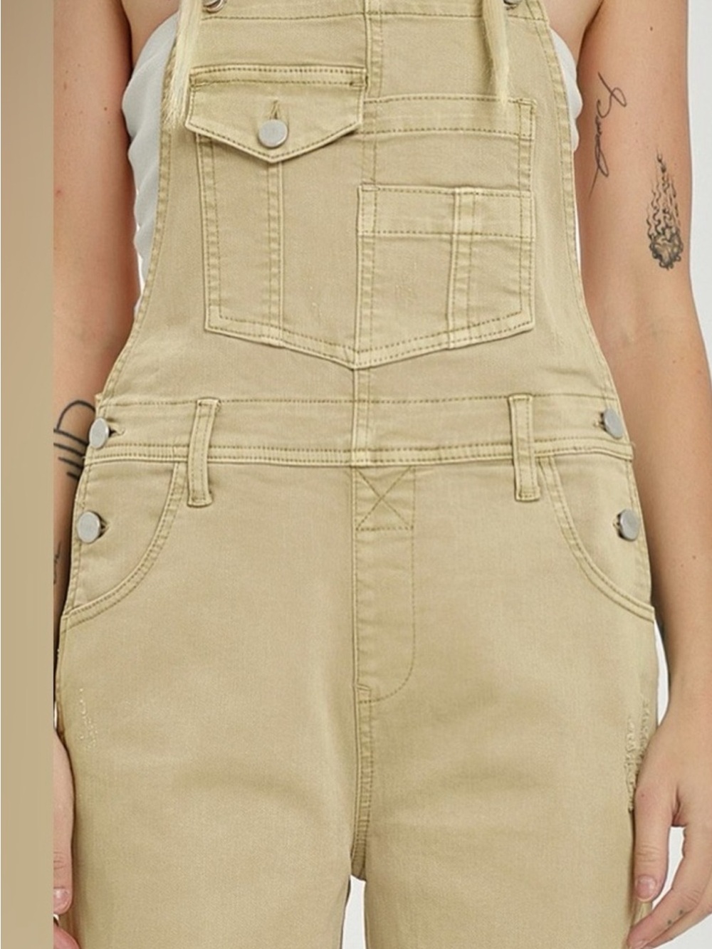 RISEN Women's Beige Denim Overalls - Casual Neutral Workwear